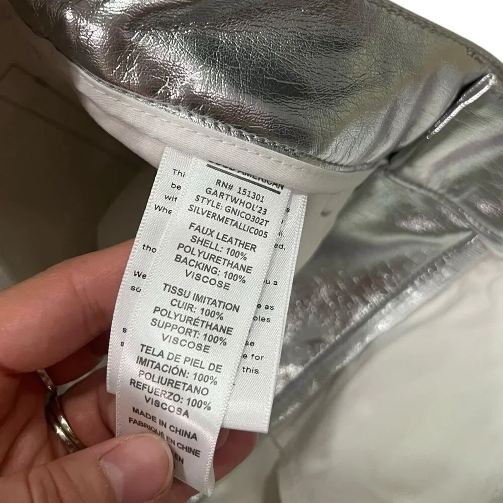 Good American Silver Good Icon Metallic Faux Leather Pants 6